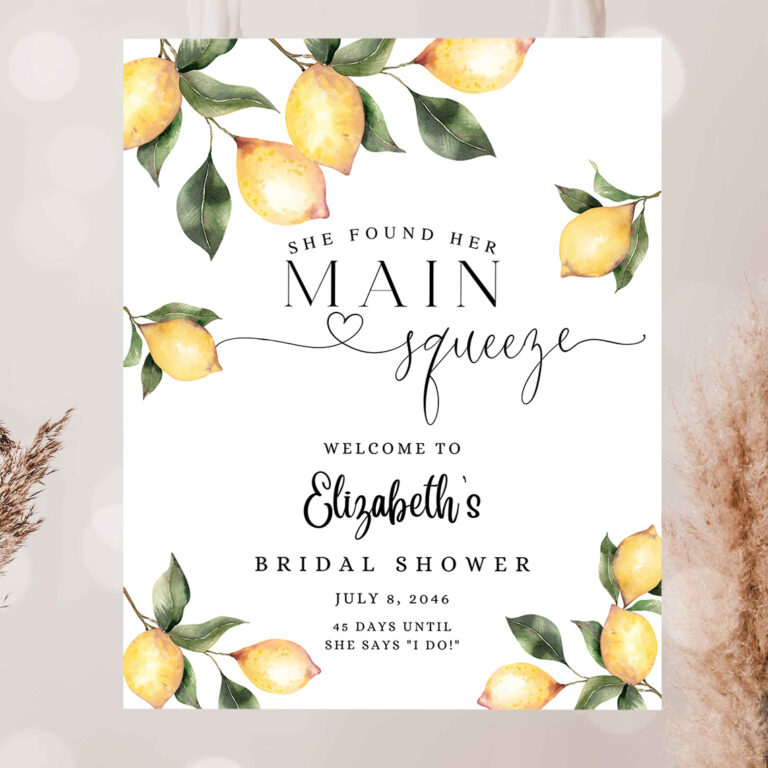 2 Editable Citrus Lemon Bridal Shower Welcome Sign Rustic She Found Her Main Squeeze Welcome Sign Printable Template