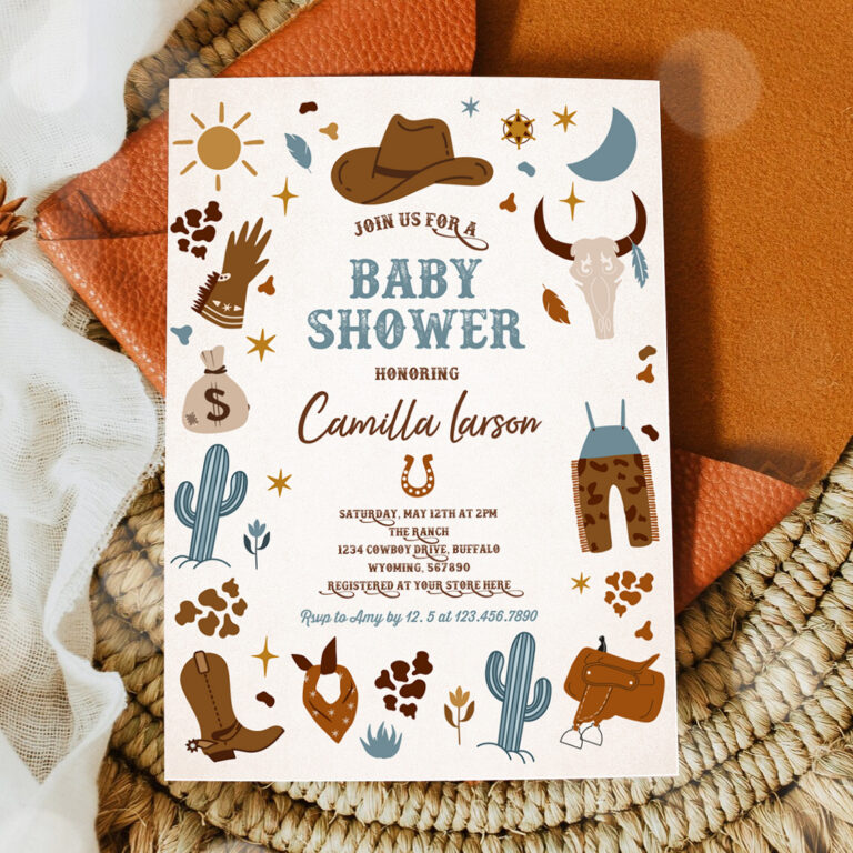 2 Editable Cowboy Baby Shower Invitation Wild West Cowboy Baby Shower Rodeo Boy Baby Shower Southwestern Ranch Baby Shower Instant Download CW 1