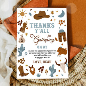 2 Editable Cowboy Birthday Party Thank You Card Wild West Cowboy Rodeo Birthday Party Southwestern Ranch Birthday Decor Instant Download CW 1