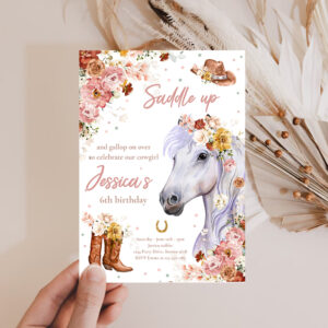 2 Editable Cowgirl Birthday Invitation Horse Birthday Party Invitation Wildflower Fall Floral Cowgirl Horse Birthday