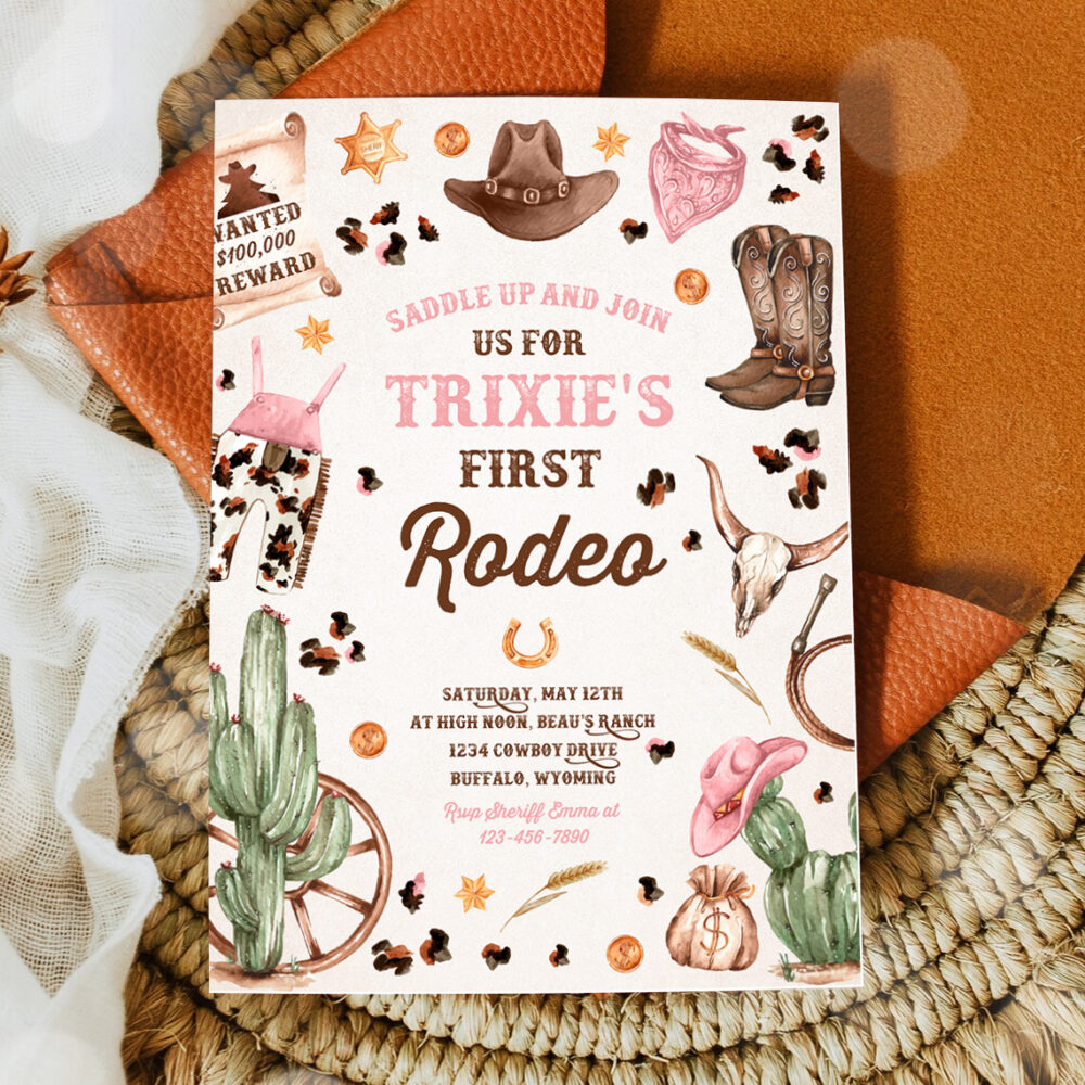 2 Editable Cowgirl Birthday Party Girl Invitation Wild West Cowgirl 1st Rodeo Birthday Party Southwestern Ranch Birthday Party