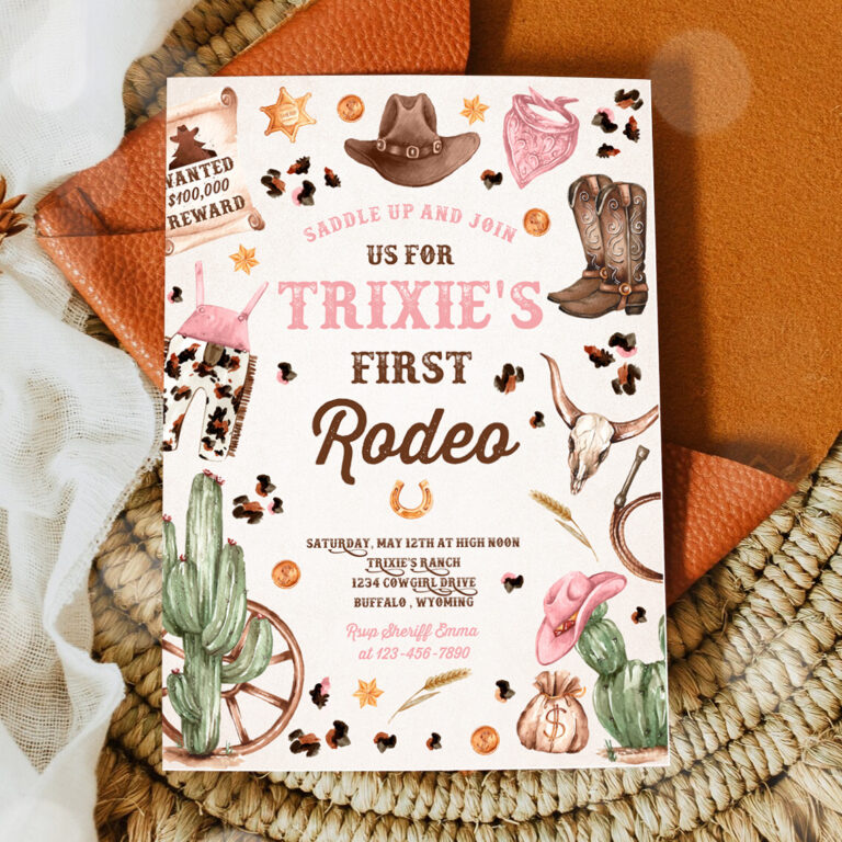 2 Editable Cowgirl Birthday Party Invitation Wild West Cowgirl 1st Rodeo Birthday Party Southwestern Ranch Birthday Party Instant Download QW 1