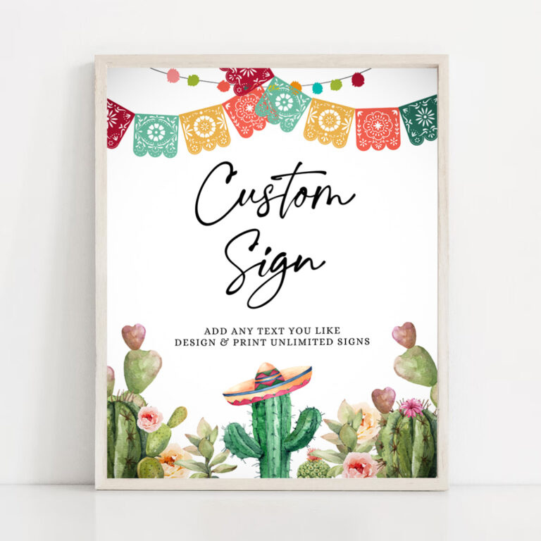 2 Editable Custom Sign Fiesta Cactus Sign Fiesta Decor Succulent Table Sign Shower Decor Mexican Watercolor Corjl Template Printable 8x10 0404 1