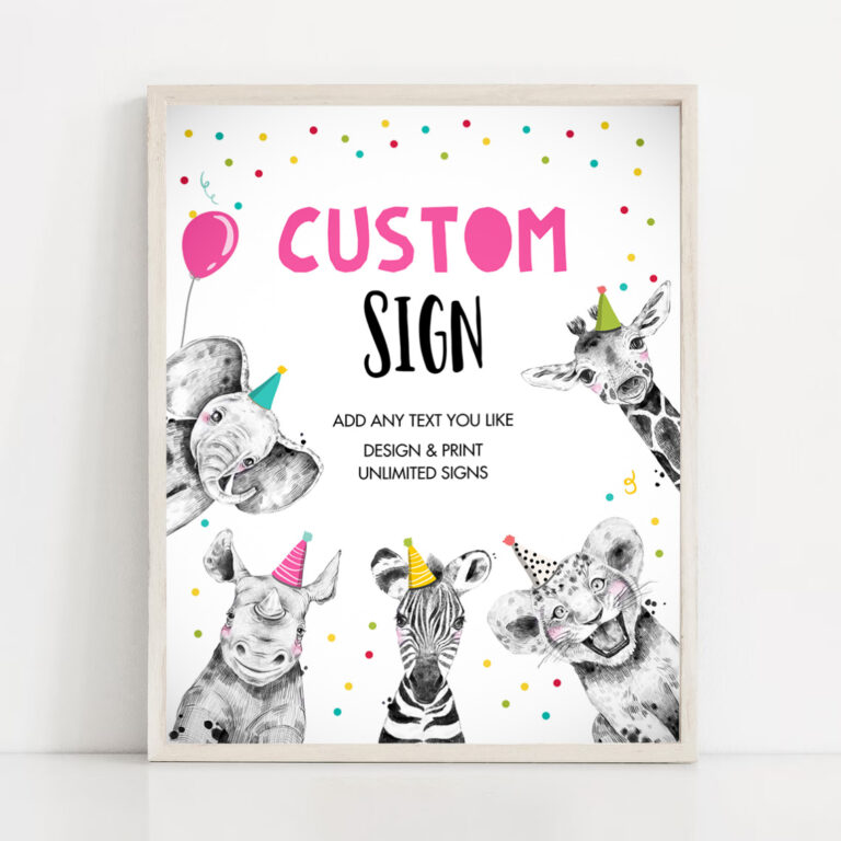 2 Editable Custom Sign Party Animals Sign Wild One Animals Decor Zoo Safari Animals Girl Table Decoration 8x10 Instant Download PRINTABLE 0390 1
