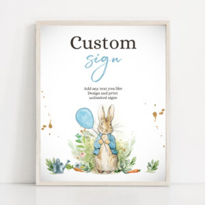 2 Editable Custom Sign Peter Rabbit Birthday Decor Table Sign Peter Rabbit Shower Rustic Boy Blue Download Corjl Template Printable 8x10 0351 1