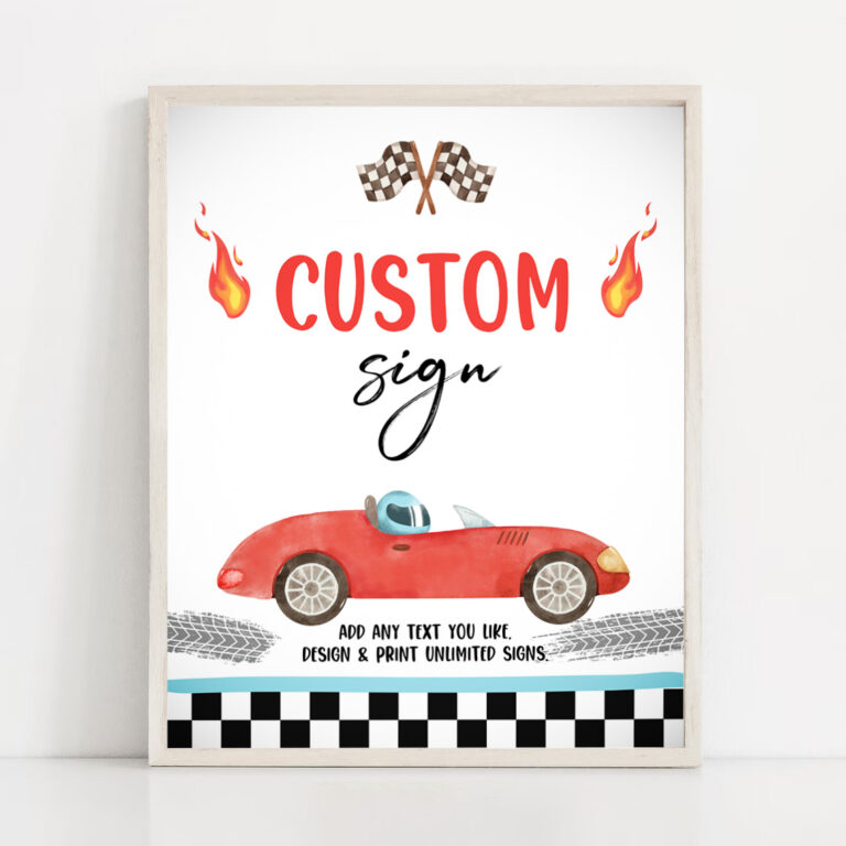 2 Editable Custom Sign Race Car Birthday Two Fast 2 Curious Racing Vintage Cars Red Boy Party 8x10 Download Corjl Template PRINTABLE 0424 1