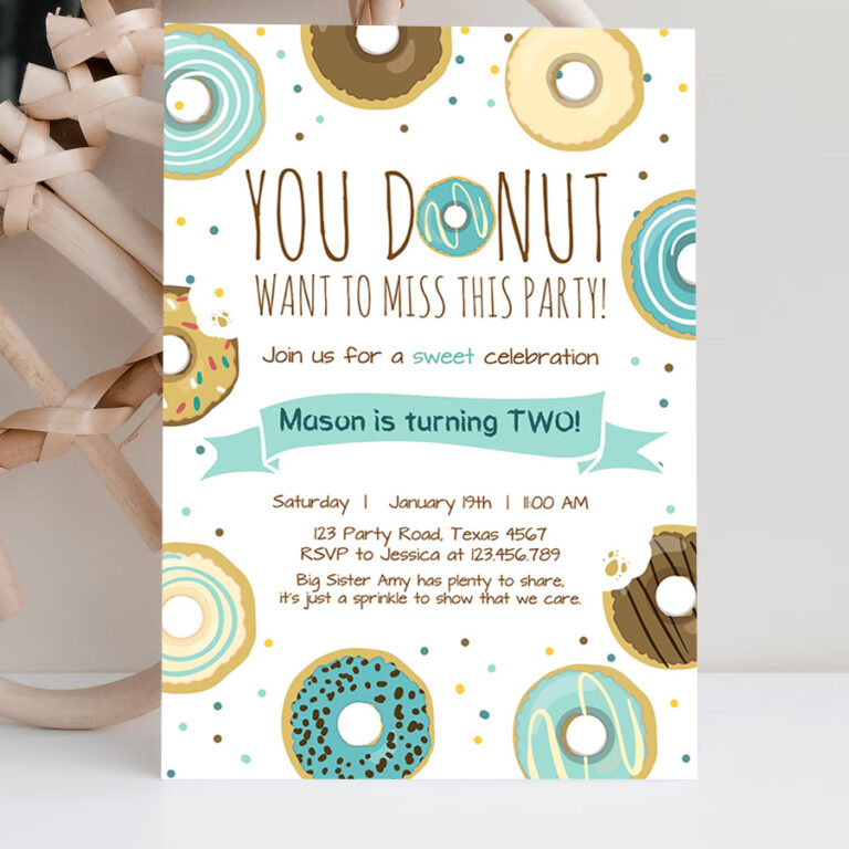 2 Editable Donut Birthday Invitation You Donut Want To Miss This Boy Blue Sweet Doughnut First Birthday 1st Donut Grow Up Corjl Template 0050 1