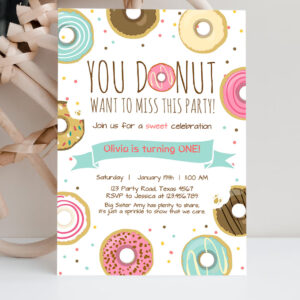 2 Editable Donut Birthday Invitation You Donut Want To Miss This Girl Pink Sweet Doughnut First Birthday 1st Donut Grow Up Corjl Template 0050 1