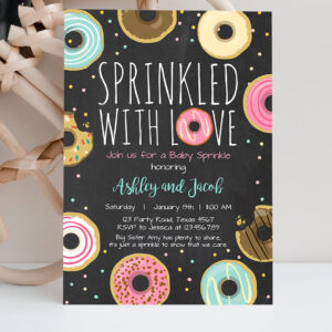 2 Editable Donut Sprinkle Invitation Sprinkled With Love Coed Shower Gender Neutral Pink Girl Digital Download Printable Corjl Template 0050 1
