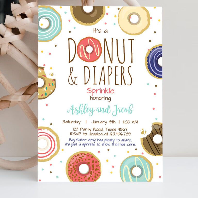 2 Editable Donut and Diapers Sprinkle Invitation Baby Shower Coed Shower Boy Navy Blue Red Sweet Printable Corjl Template Digital 0050 1