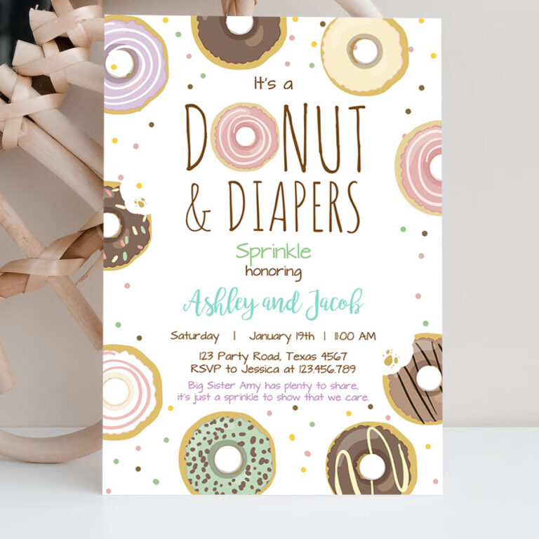 2 Editable Donut and Diapers Sprinkle Invitation Sprinkled With Love Coed Shower Pastel Pink Girl Boy Neutral Printable Corjl Template 0050 1