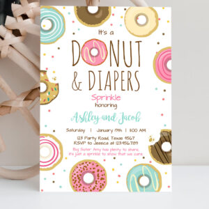 2 Editable Donut and Diapers Sprinkle Invitation Sprinkled With Love Coed Shower Pink Girl Digital Download Printable