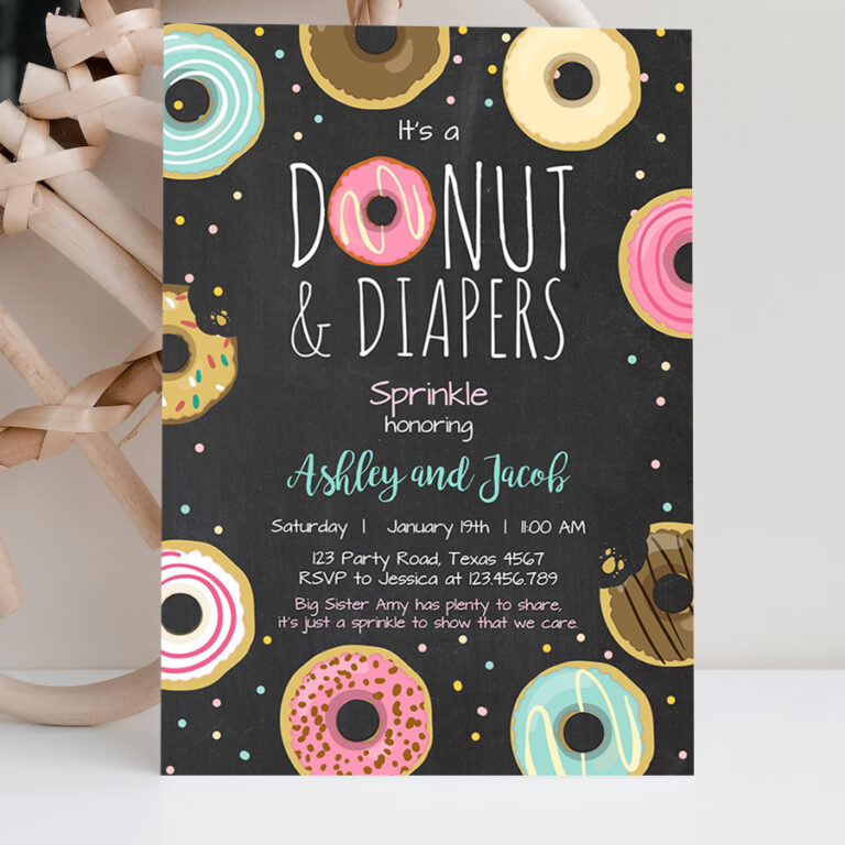 2 Editable Donut and Diapers Sprinkle Invitation Sprinkled With Love Coed Shower Pink Girl Digital Download Printable Corjl Template 0050 1
