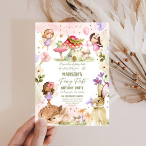 2 Editable Fairy Birthday Invitation Whimsical Enchanted Pixie Fairy Party Floral Fairy Invitation Girl Download Printable Template Corjl 0438 1