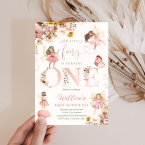 2 Editable Fairy Birthday Invitation Whimsical Wildflower Fairy 1st Birthday Magical Floral Fairy Garden Birthday Instant Download Editable WF 1
