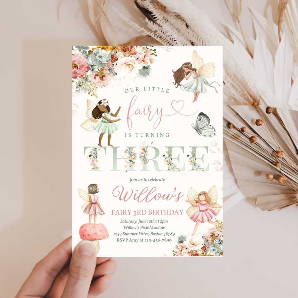 2 Editable Fairy Birthday Invitation Whimsical Wildflower Fairy 3rd Birthday Magical Floral Fairy Garden Birthday Instant Download Editable WF 1