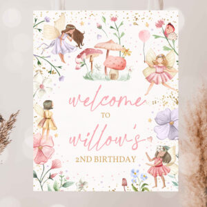 2 Editable Fairy Birthday Party Girl Welcome Sign Whimsical Enchanted Magical Floral Fairy Princess Birthday Party Decorations Instant Download SF 1