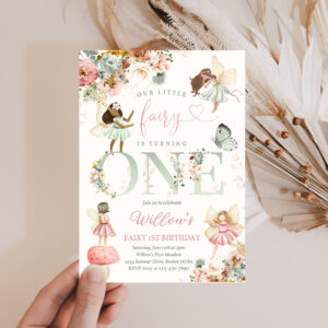 2 Editable Fairy Birthday Party Invitation Girl Whimsical Wildflower Fairy 1st Birthday Magical Floral Fairy Garden Birthday Instant Download Editable WF 1