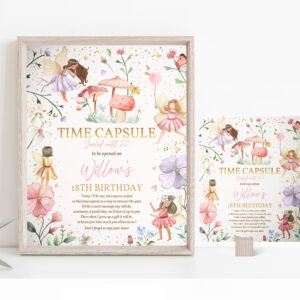 2 Editable Fairy Birthday Party Time Capsule Note Card Enchanted Magical Floral Fairy Princess Birthday Party Instant Editable File SF 1