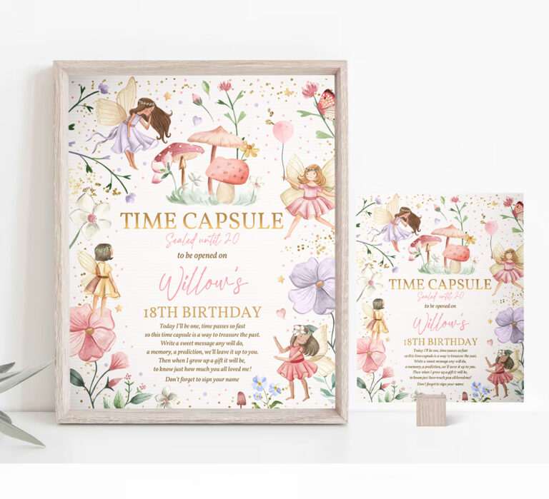 2 Editable Fairy Birthday Party Time Capsule Note Card Enchanted Magical Floral Fairy Princess Birthday Party Instant Editable File SF 1