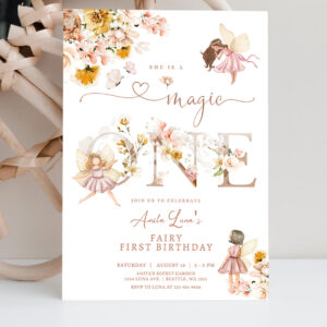 2 Editable Fairy Magic ONE Birthday Invitation Butterfly Magical Wildflower Garden Fairy Fairy Birthday Invite