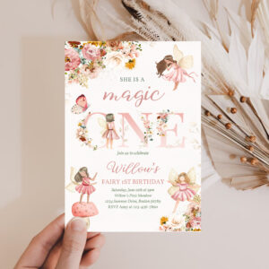 2 Editable Fairy Magic One Birthday Invitation Whimsical Wildflower Fairy 1st Birthday Magical Floral Fairy Garden Party Instant Download WF 1