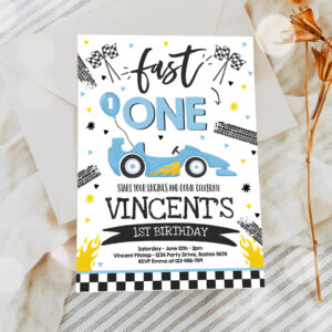 2 Editable Fast One 1st Birthday Invite Fast One Boy Race Car 1st Birthday Party Invite Fast One Blue Race Car Party