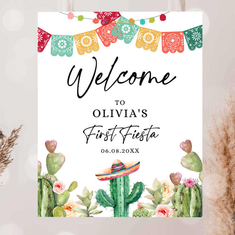 2 Editable Fiesta Cactus Welcome Sign First Fiesta Birthday Welcome Desert Mexican Succulent 1st Succulent Corjl Template Printable 0404 1