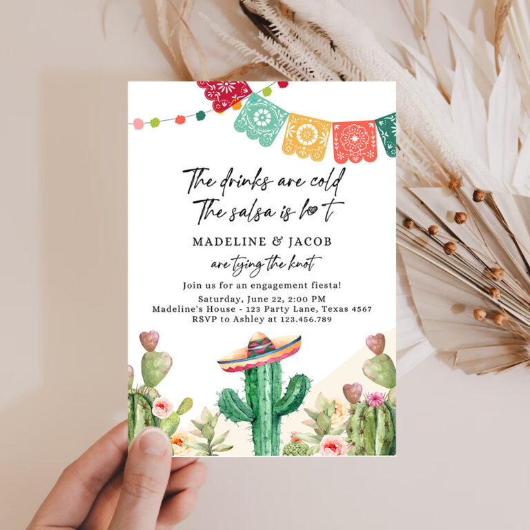 2 Editable Fiesta Engagement Invitation Couples Shower Bridal Mexican Cactus Succulent Desert Floral Printable Invitation Template Corjl 0404 1