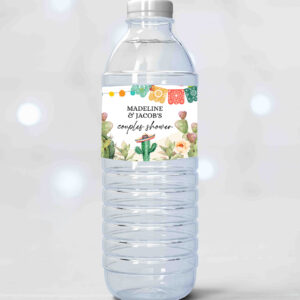 2 Editable Fiesta Water Bottle Labels Fiesta Couples Shower Taco Bout Love Cactus Mexican Desert Printable Succulent Template Corjl 0404 1