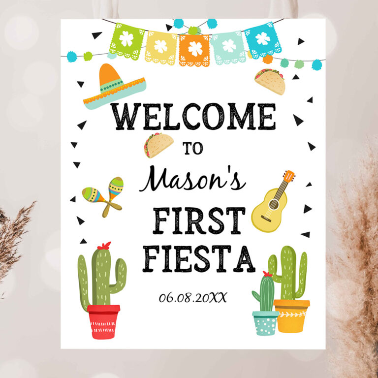 2 Editable Fiesta Welcome Sign First Birthday Fiesta Cactus Mexican Taco Bout Succulent Boy 1st Table Sign Corjl Template Printable 0161 1