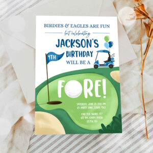 2 Editable Fore Golf Birthday Invitation Golf Fourth Birthday 4th Par tee Golf Boy Golfing Digital Download Corjl Template Printable 0405 1