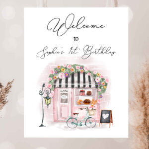 2 Editable French Birthday Welcome Sign Patisserie Tea Party Birthday Floral Pink France Paris Party Parisian Template PRINTABLE Corjl 0441 1