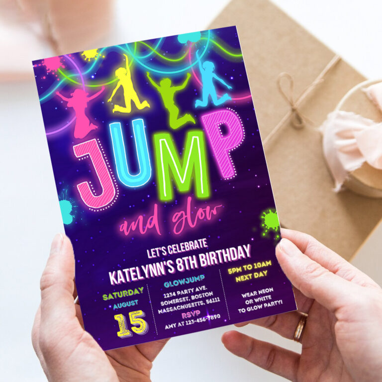 2 Editable Glow Jump Invitation Neon Jump Birthday Invite Jump And Glow Party Bounce House Glow In The Dark Jump Party