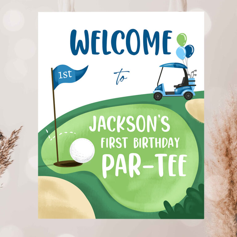 2 Editable Golf Birthday Welcome Sign 1st Birthday Boy Hole in One Party First Birthday Par Tee Golfing Golf Welcome Birthday