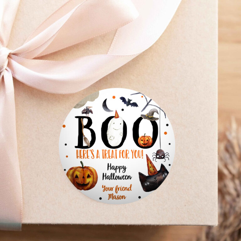 2 Editable Halloween Favor Tags Boo Gift Tags Costume Party Trick Or Treat Sticker Round Birthday Party Download Printable Template Corjl 0261 1