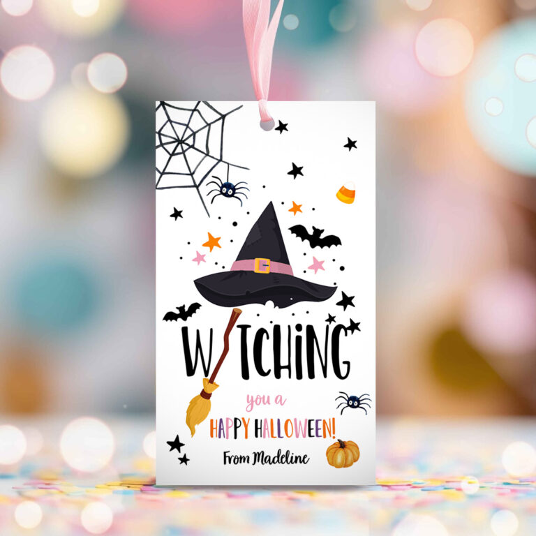2 Editable Halloween Favor Tags Witching You a Happy Halloween Trick Or Treat Favor Tags Birthday Party Download Printable Template Corjl 0261 1