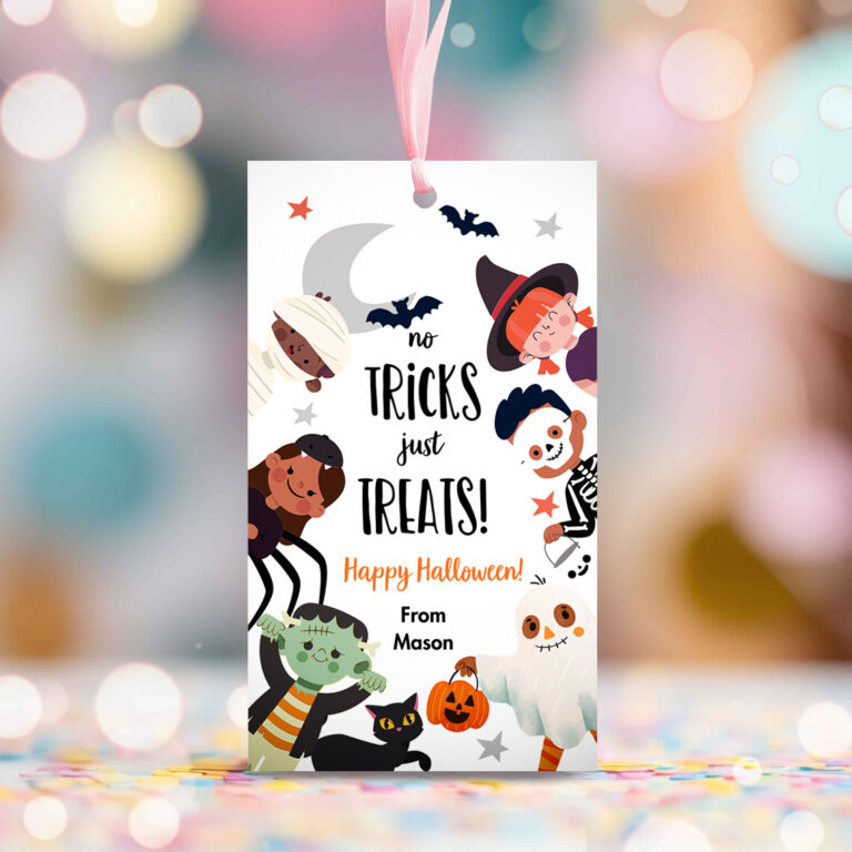 2 Editable Halloween Gift Tag No Trick Just Treats Halloween Treat Tag Trick Or Treat Favor Tags Kids Download Template Corjl 0261 0473 0009 1