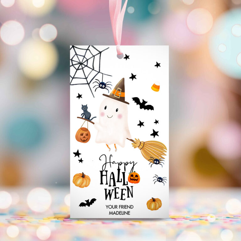 2 Editable Happy Halloween Gift Tags Trick Or Treat Favor Tags Ghost Treat Tag Personalized Download Printable Template Corjl 0261 0479 0009 1