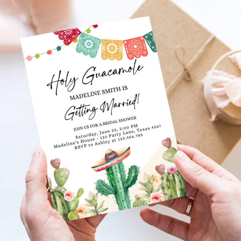 2 Editable Holy Guacamole Bridal Shower Invitation Couples Fiesta Mexican Watercolor Cactus Succulent Desert Template Corjl Printable 0404 1