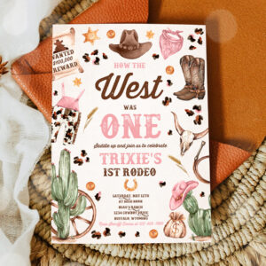 2 Editable How The West Was One Birthday Party Invitation Cowgirl Birthday Invitation Wild West Pink Cowgirl 1st Rodeo Instant Download QW 1