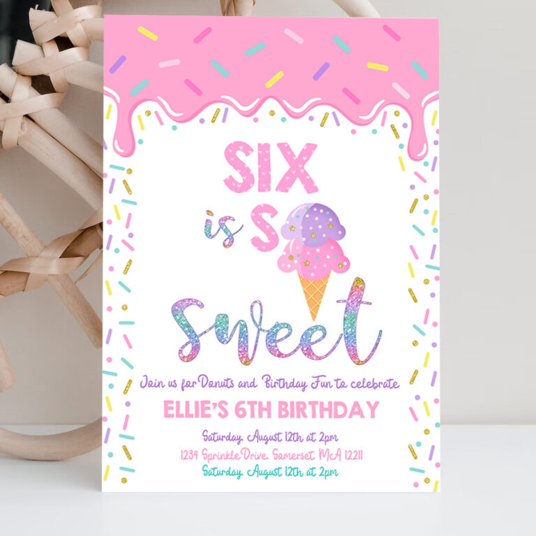 2 Editable Ice Cream Invitation Six Is So Sweet Birthday Invitation Ice Cream 6th Birthday Party Sweet Ice Cream Party