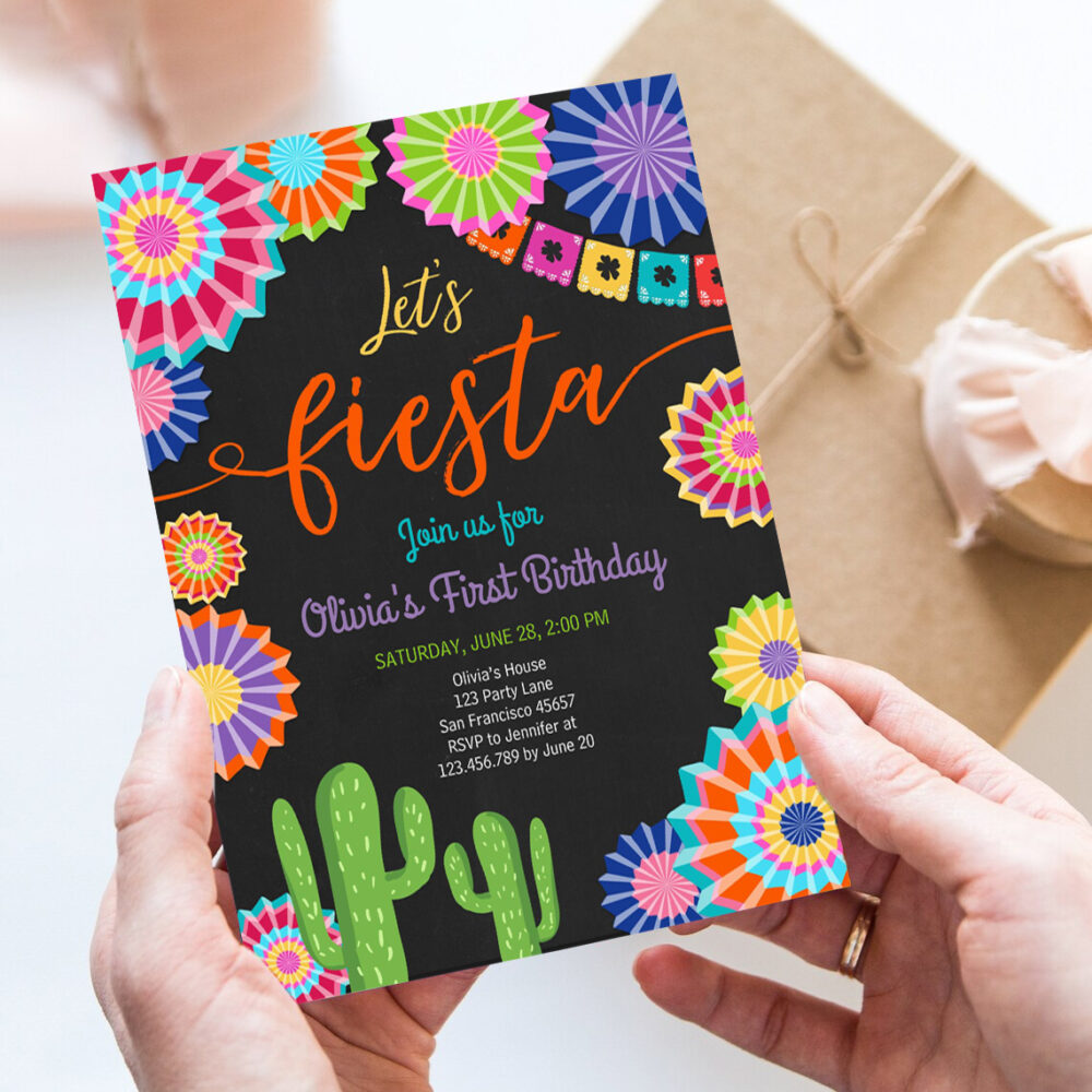 2 Editable Lets Fiesta Birthday Party Invitation ANY AGE Girl First Birthday Uno Cactus Cinco Mayo Mexican Download Corjl Template Printable 0236 1