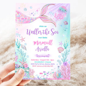 2 Editable Mermaid Birthday Invitation Mermaid Under The Sea Birthday Party Whimsical Mermaid Birthday Party