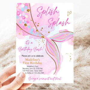2 Editable Mermaid Birthday Party Invitation Girl Blush Pink Gold Mermaid Birthday Under The Sea Download Printable Template Corjl 0403 1