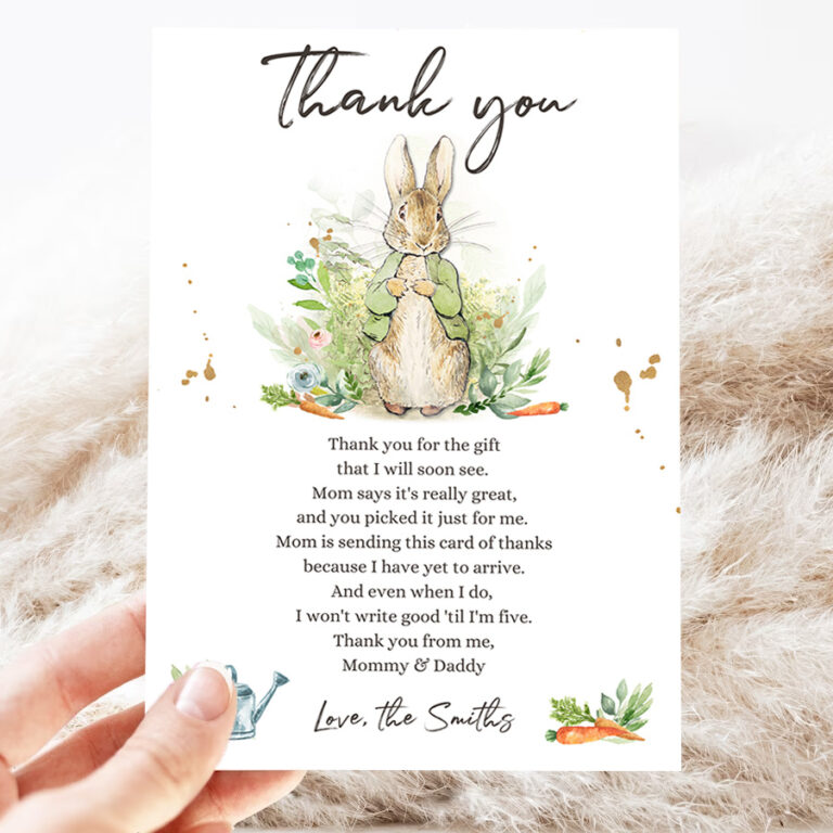 2 Editable Peter Rabbit Baby Shower Thank You Card Gender Neutral Rustic Spring Bunny Baby Shower Digital Corjl Template Printable 0351 1
