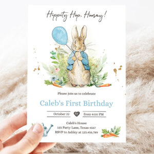2 Editable Peter Rabbit Birthday Invitation Boy Blue Rustic Peter Rabbit 1st Birthday Invite Watercolor