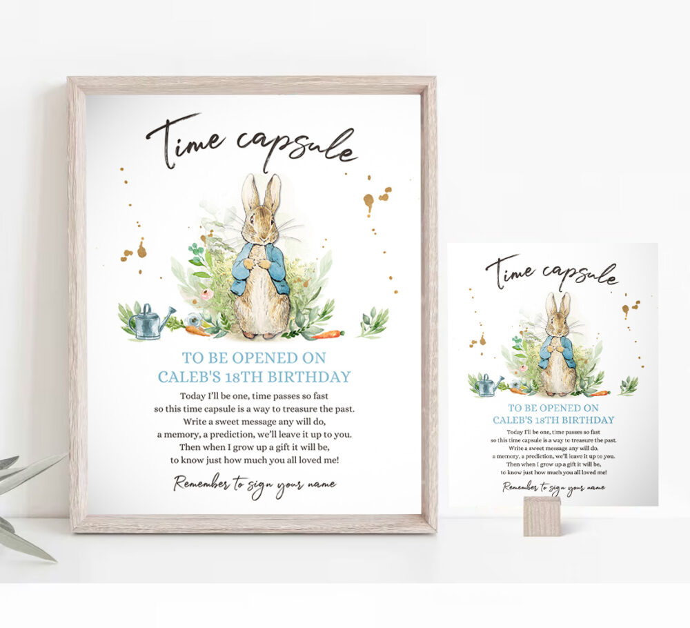 2 Editable Peter Rabbit Birthday Time Capsule First Birthday Party Watercolor Bunny Boy Birthday Rabbit Download Template Printable Corjl 0351 1