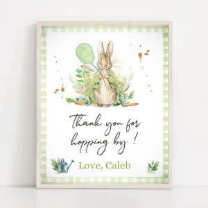 2 Editable Peter Rabbit Thank You Sign Neutral Birthday Baby Shower Thank You Hopping By Rabbit Watercolor Bunny Template Corjl PRINTABLE 0351 1