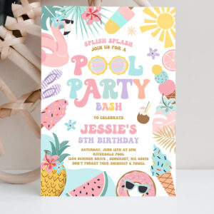 2 Editable Pool Party Invitation Tropical Splish Splash Girly Pool Party Invitation Summer Swimming Pool Splash Pad Party